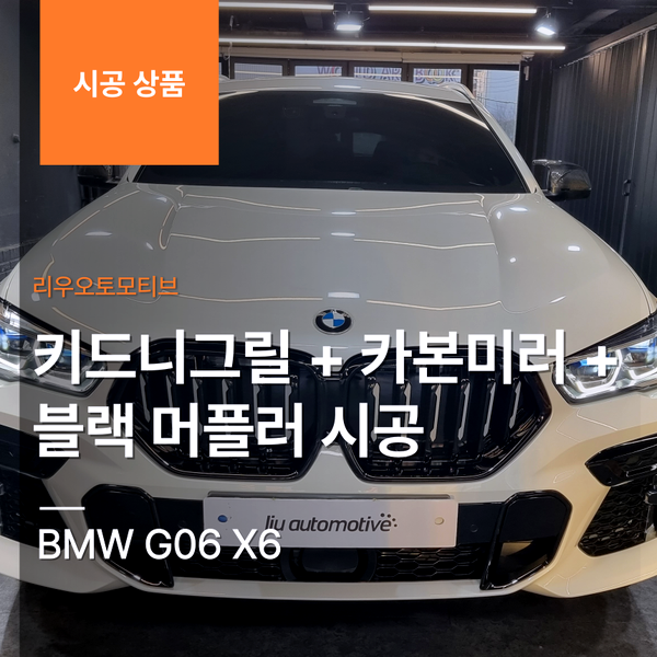 BMW G06 X6 키드니그릴 + 카본미러 + 블랙 머플러 시공